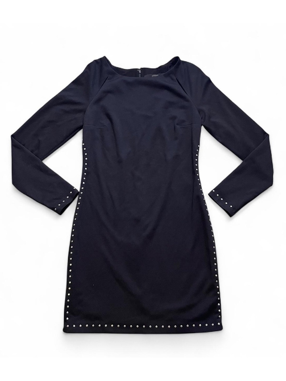 Guess Studded Long Sleeve Mini Dress with Zipper Detail in Black
